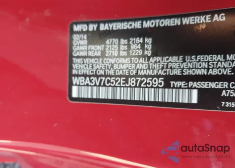 2014 BMW 428I из США, поврежденный, VIN WBA3V7C52EJ872595